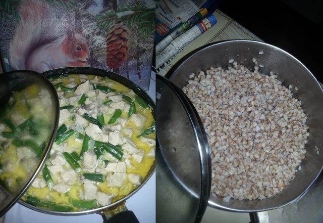 Fricassee of chicken with mushrooms and beans