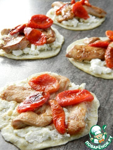 Pita bread with chicken, cheese and sun-dried tomatoes