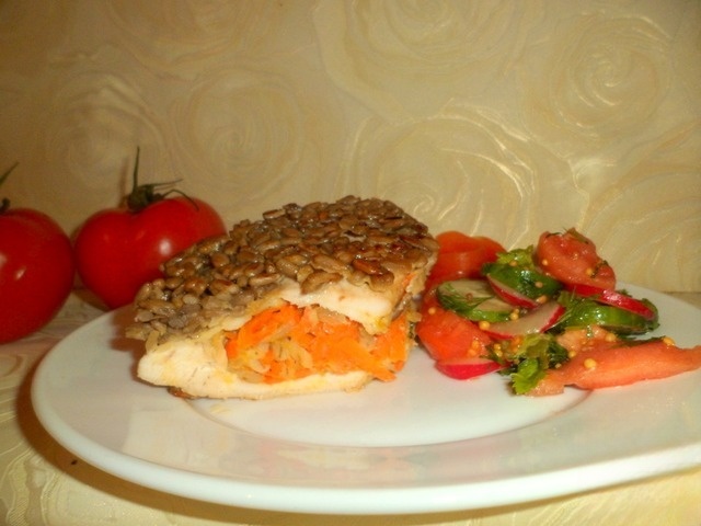 Куриная грудка, фаршированная перловкой