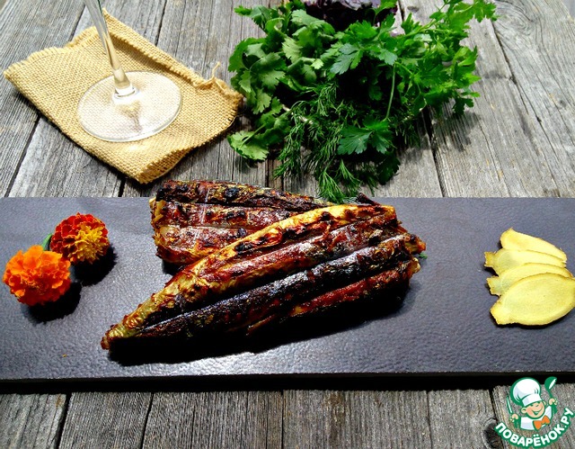 Mackerel with spicy greens on the grill