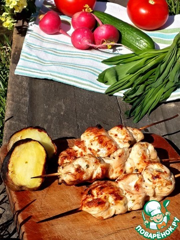 Chicken skewers in the marinade a La tartare