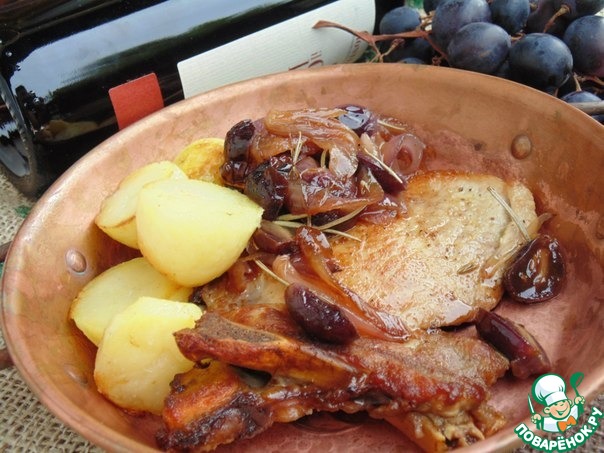 Pork chops in honey and cognac sauce