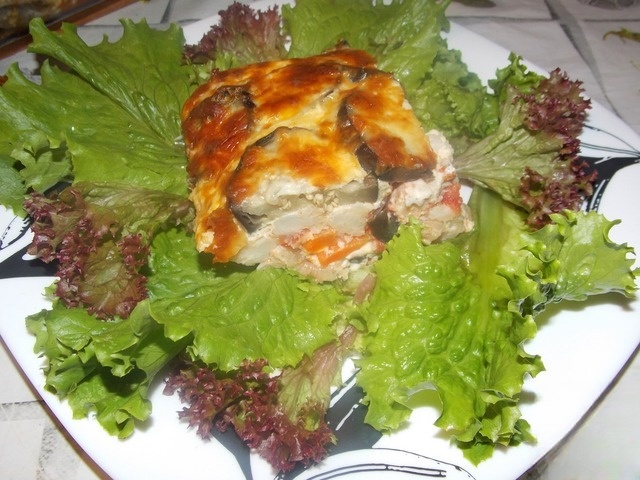 Casserole of eggplant with cauliflower
