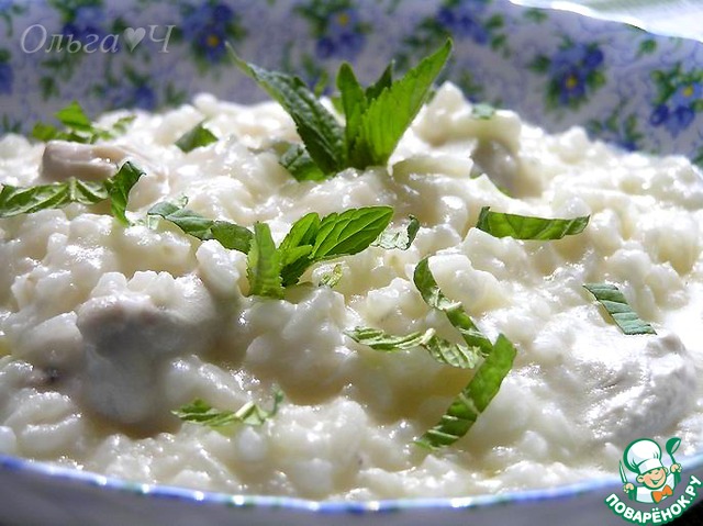 Vanilla risotto with chicken, mascarpone and mint