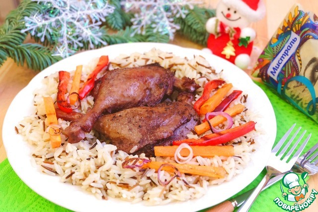 Duck in red wine with rice