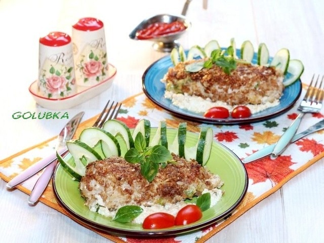 Курица, фаршированная сыром в хлопьях