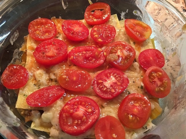 Vegetable lasagna with squid