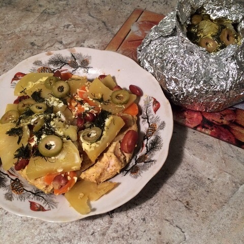 Куриная грудка в чашах из фольги