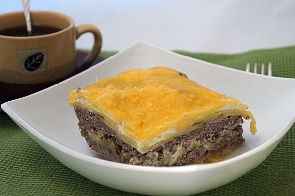 Casserole meat with eggplant and potatoes