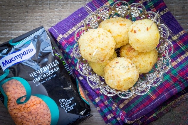 Potato-lentil croquettes with mushrooms