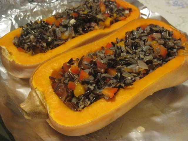Wild rice baked in a pumpkin