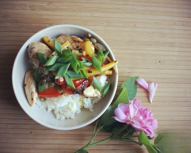 Wok with chicken and rice