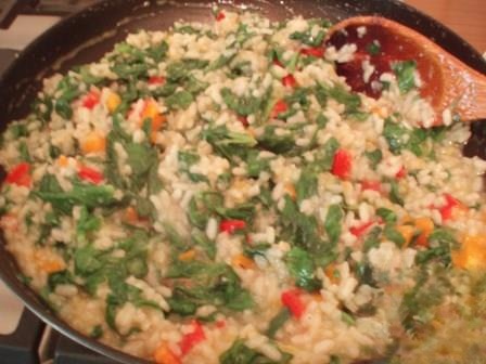 Vegetable a La risotto with leeks, spinach and peppers