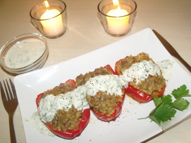 The peppers stuffed with bulgur and ground beef