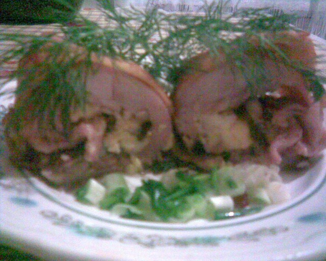 Chicken rolls, baked in batter