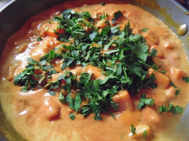 Pumpkin in coconut sauce with bulgur
