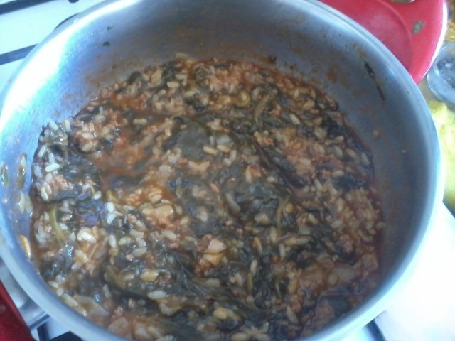 Spinach with minced meat