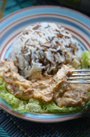 Chicken breast in mustard sauce with rice