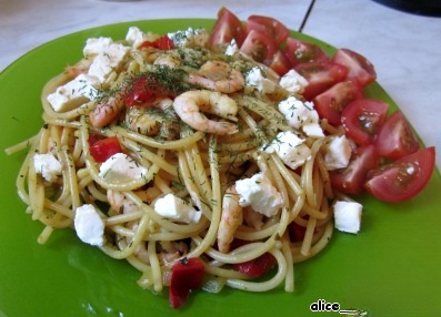 Спагетти с креветками и базиликом