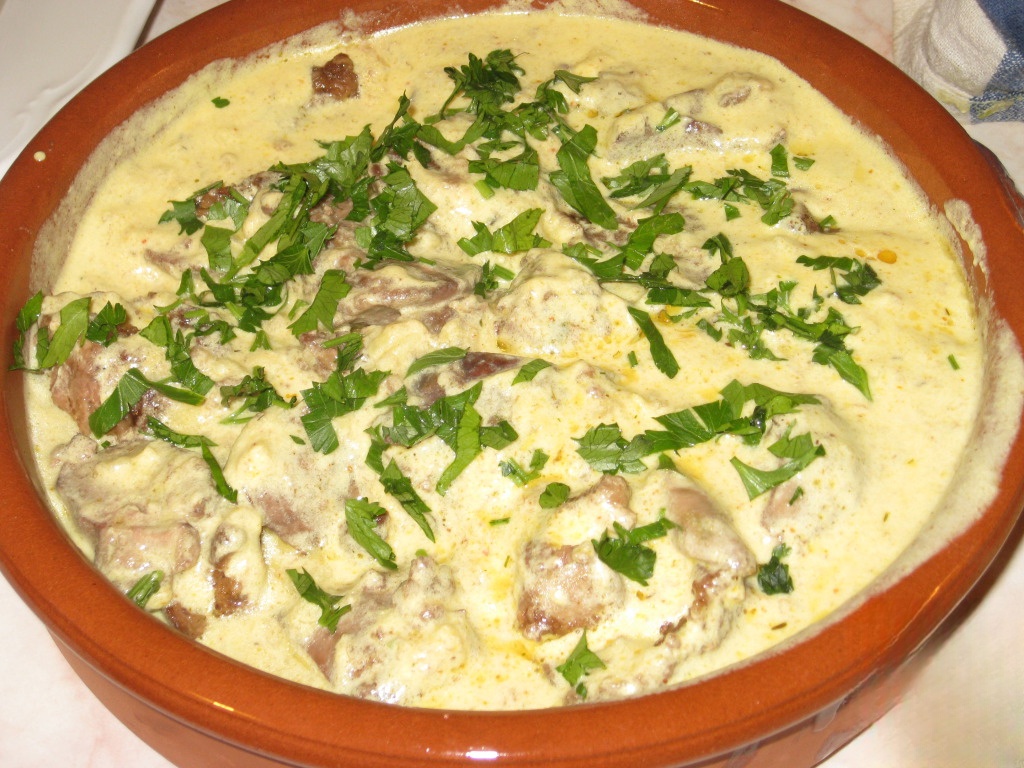 The liver is under banana curry sauce