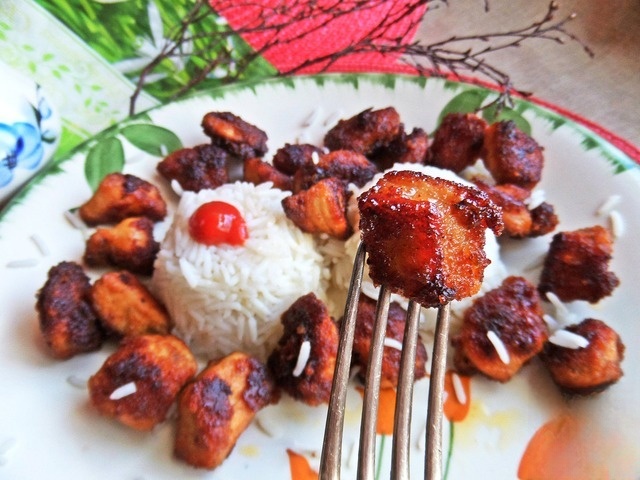 Caramel chicken with rice