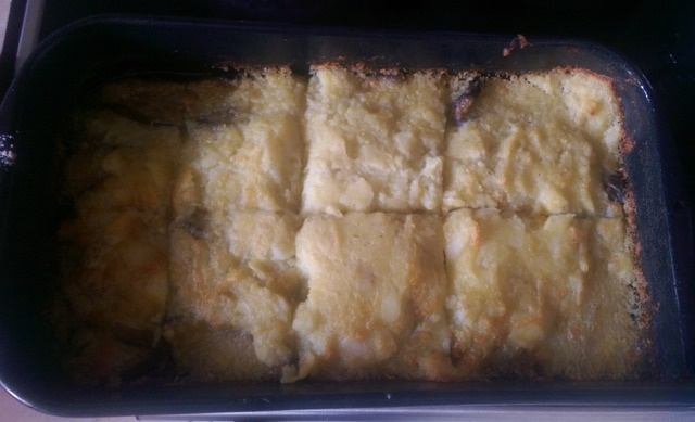 Eggplant with garlic mashed potatoes
