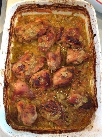 Rabbit with onions, celery and carrots