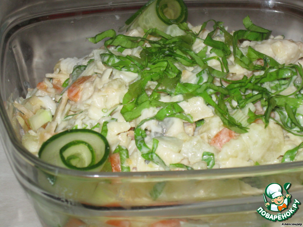 Salad with boiled fish and vegetables