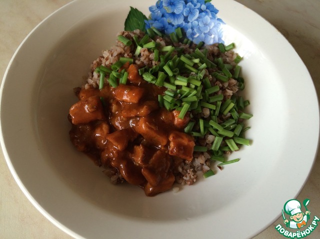 Stew of pork in chicken broth