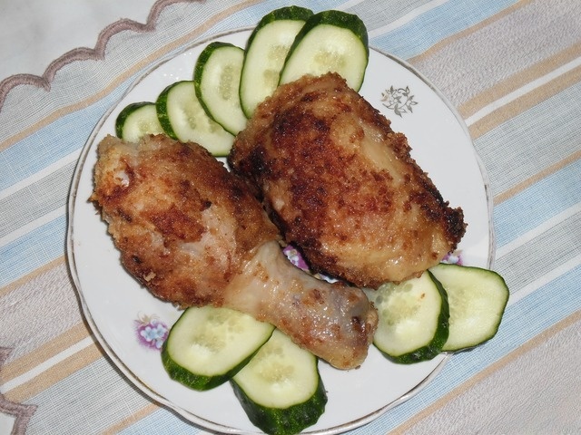 Chicken legs, breaded and fried
