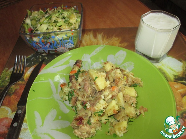 Жареная картошка на сале с мясом