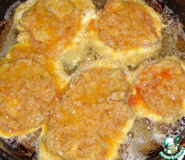 Chops in the egg-buckwheat batter