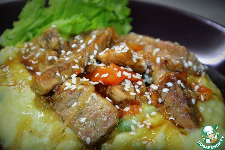 Braised pork with teriyaki sauce