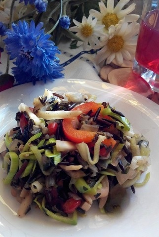 Garnish the vegetable with wild rice