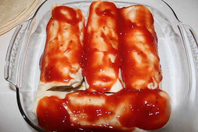 Burrito with rice, chicken and red beans