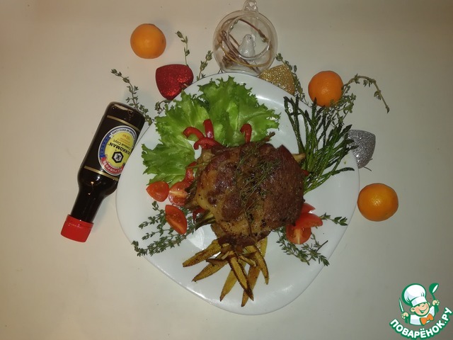 Стейк из свиной шейки, фаршированный овощами