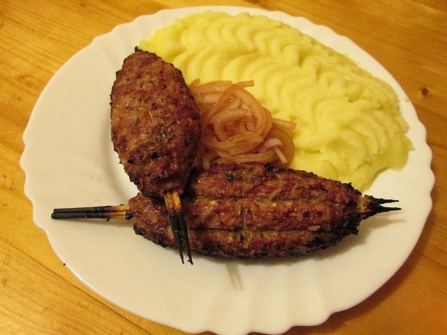 Kebab of lamb on gas grill