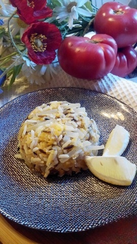 Рис с кальмарами и репой
