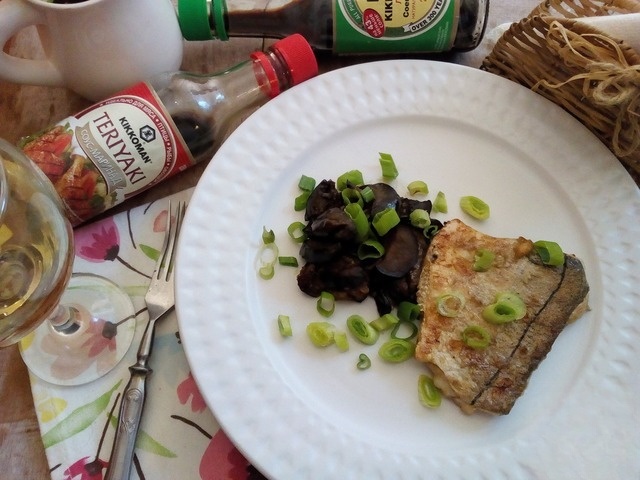 Baked fish with grilled eggplant