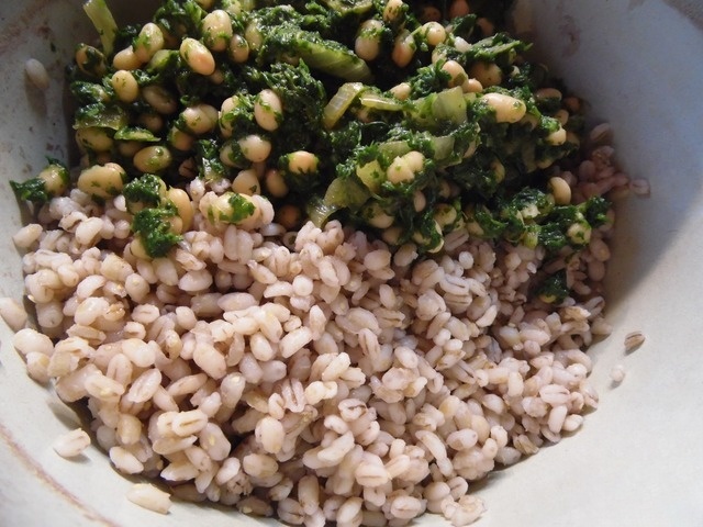 Barley with beans and spinach
