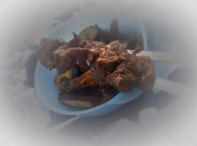 Beef skewers marinated kiwi