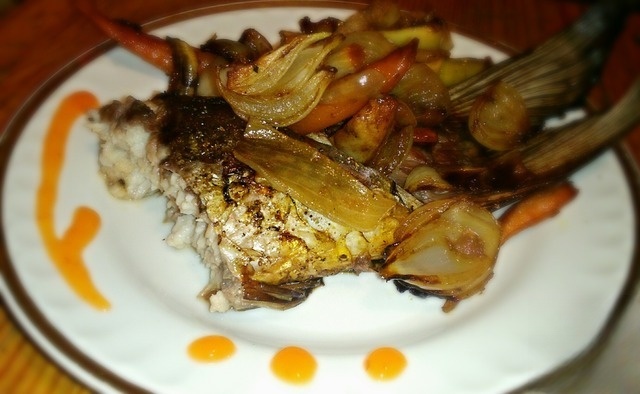 Baked carp with sweet and sour side dish