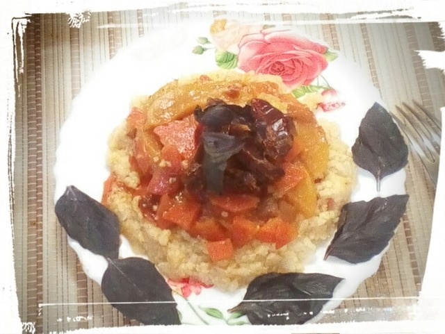 Millet cakes with carrots and peaches