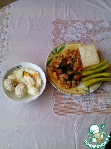 Pork with vegetables and tender meatballs