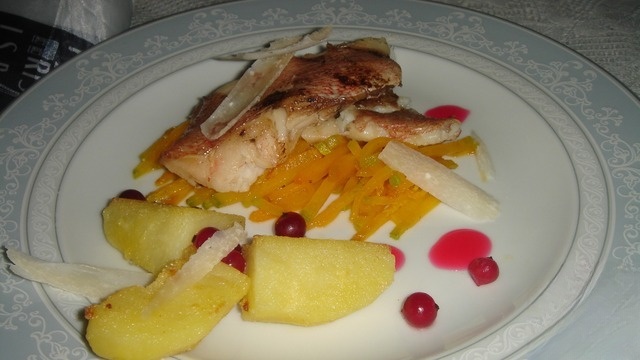 Sea bass on a backing of pumpkin