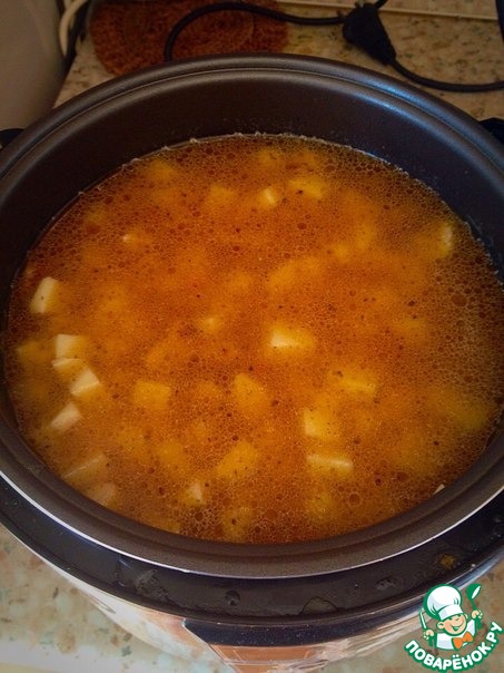 Stewed pork with potatoes in a slow cooker