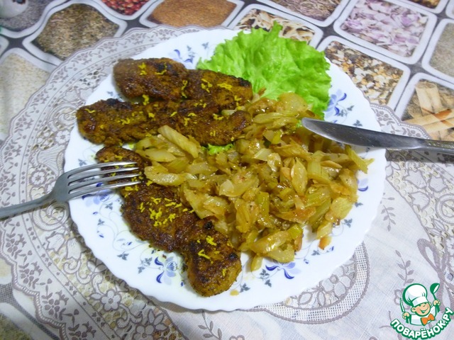 Pork fried with celery on the side