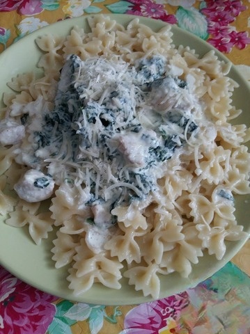 Pasta with chicken and spinach in a creamy sauce