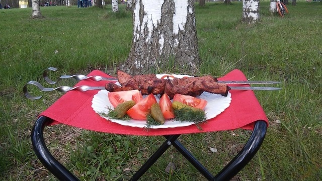 Skewers of pork shoulder in cranberry marinade