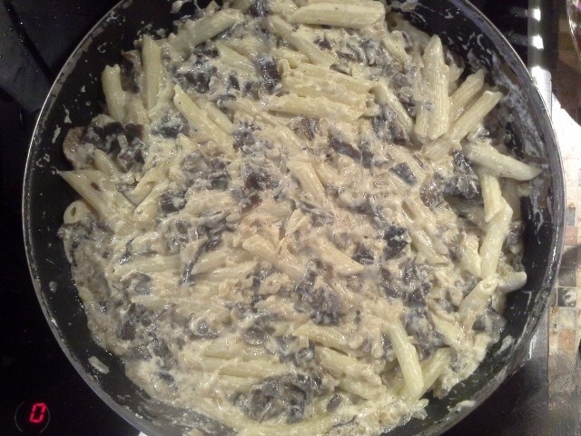 Pasta in mushroom sauce with sour cream